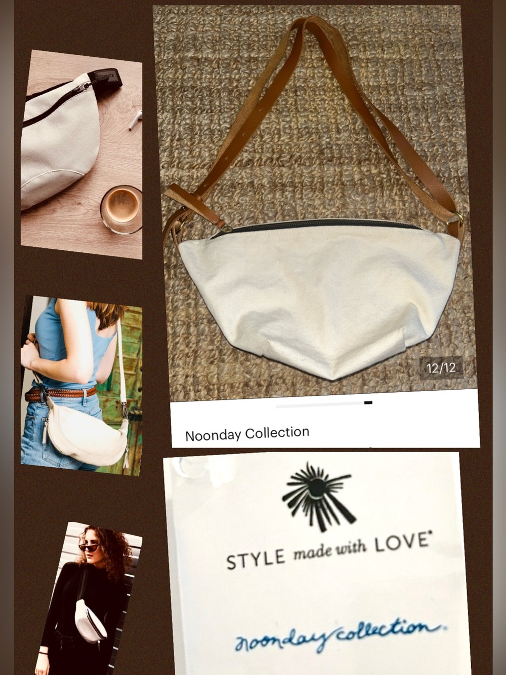 Noonday Collection cream Canvas & leather Skipper Sling /Belt Bag w/Tan leather
